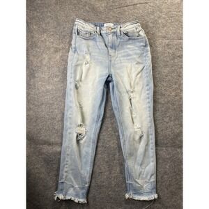 KanCan Womens Sz 27 23" Inseam Light Wash Jeans Mom Fit Stretch Distressed Basic